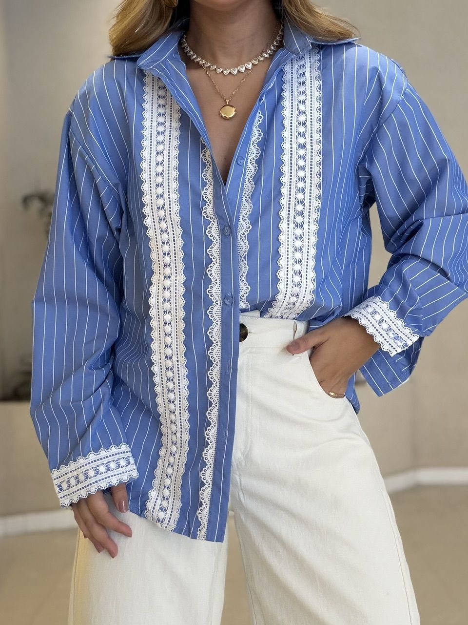 CAMISA SANDY LISTRADA AZUL ESCURO