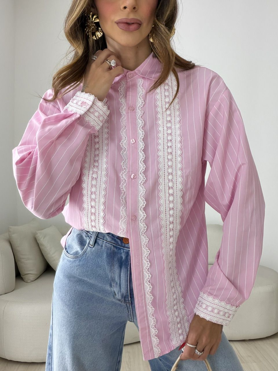 CAMISA SANDY LISTRADA ROSA