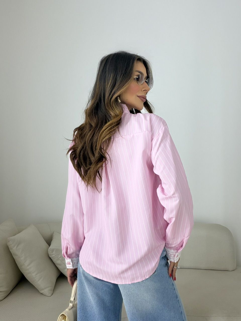 CAMISA SANDY LISTRADA ROSA