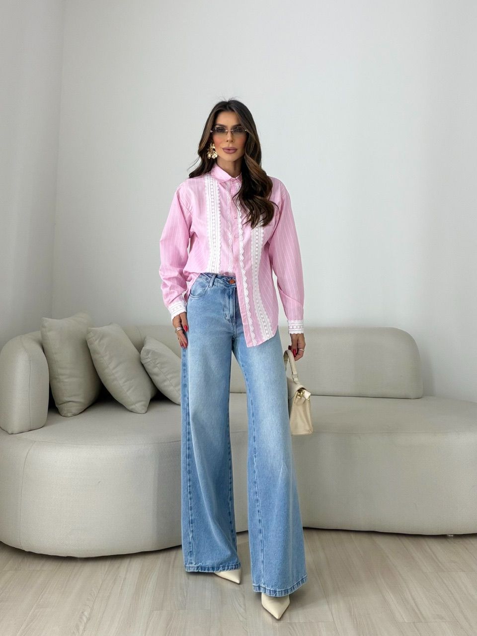 CAMISA SANDY LISTRADA ROSA
