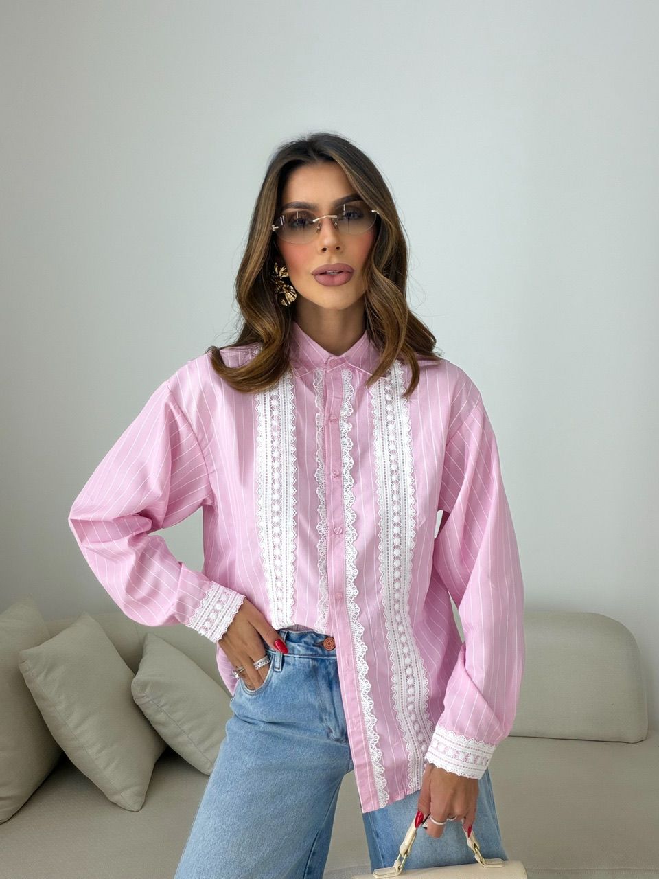 CAMISA SANDY LISTRADA ROSA