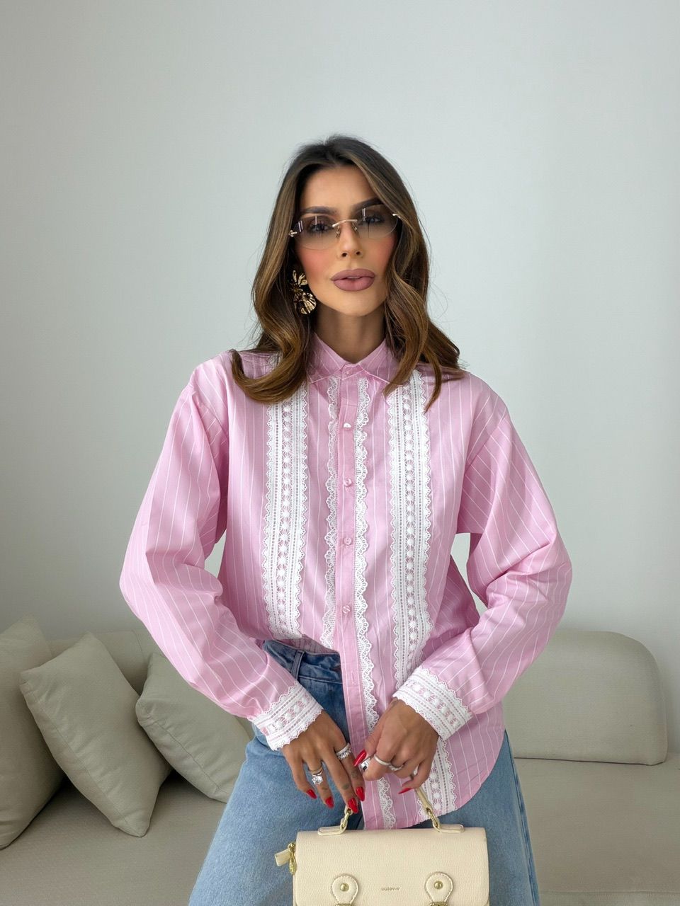 CAMISA SANDY LISTRADA ROSA
