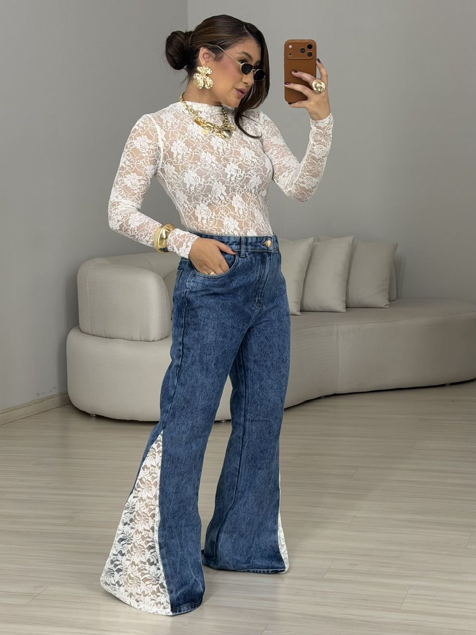 CALÇA JACQUE RENDA JEANS CLARO