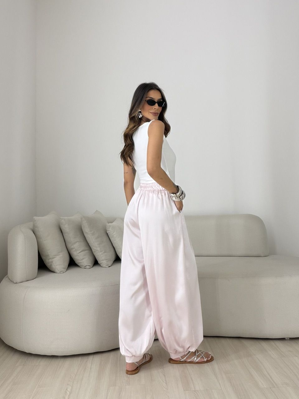 CALÇA BRUNA ALADIM ROSA CLARO