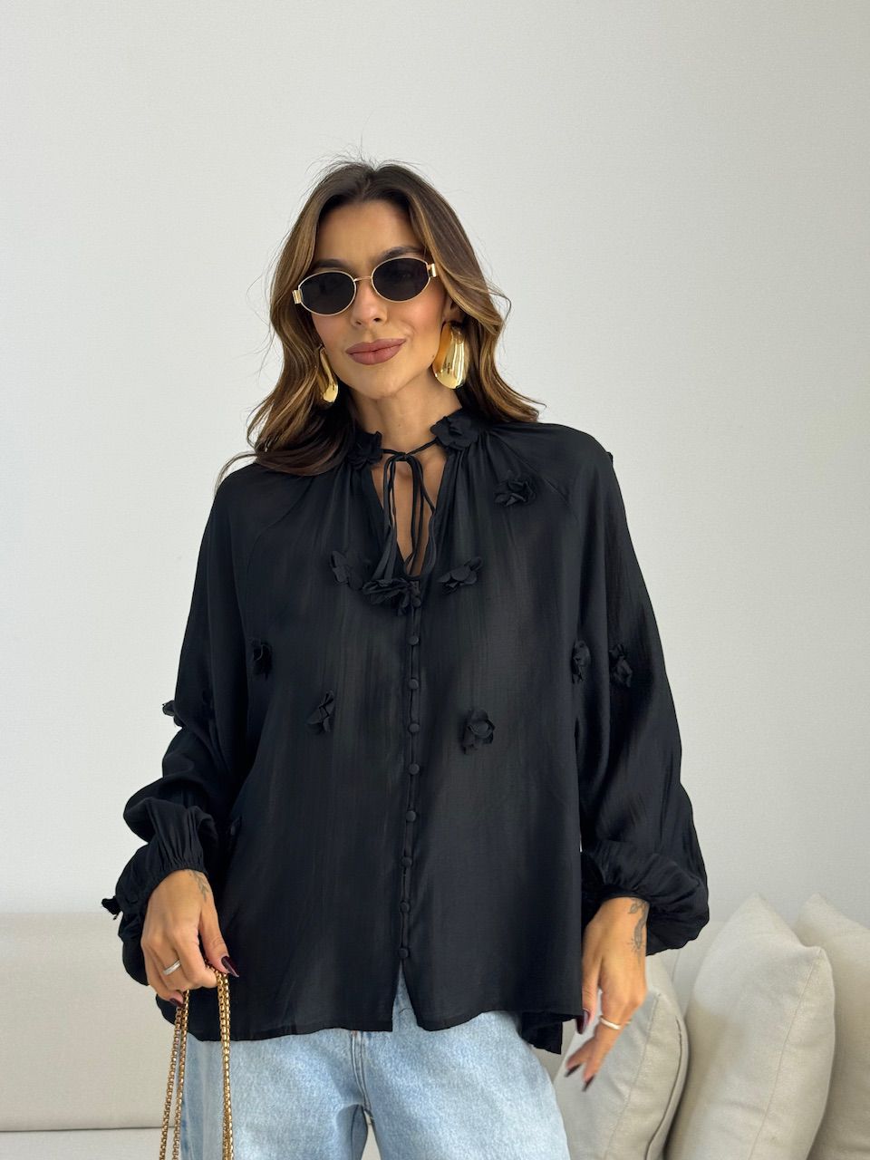 BATA KÉZIA FLORES PRETA