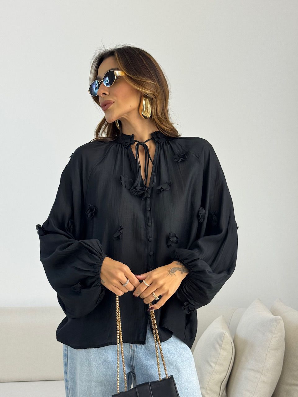 BATA KÉZIA FLORES PRETA