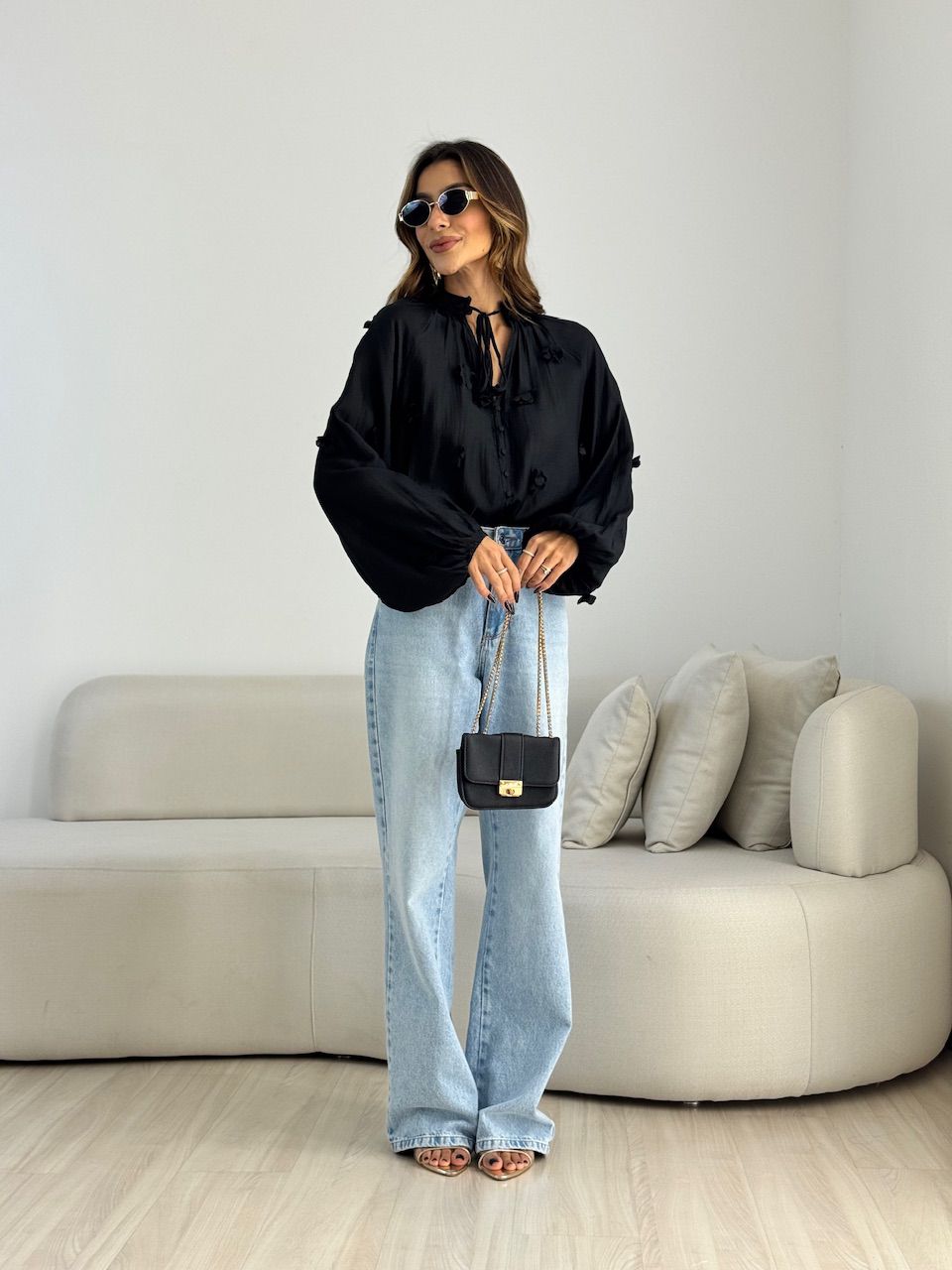 BATA KÉZIA FLORES PRETA