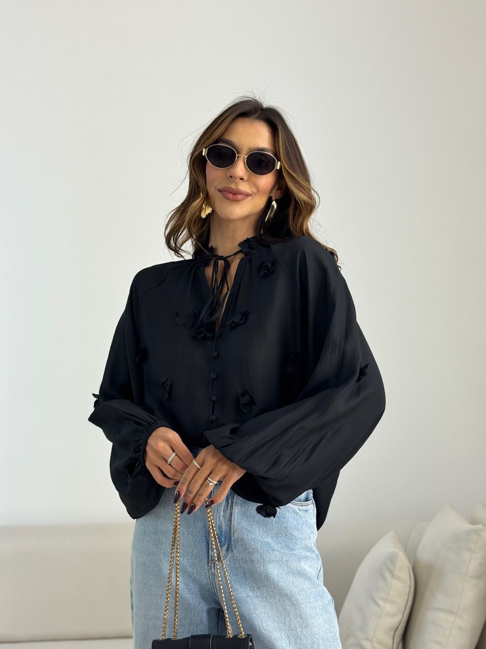 BATA KÉZIA FLORES PRETA