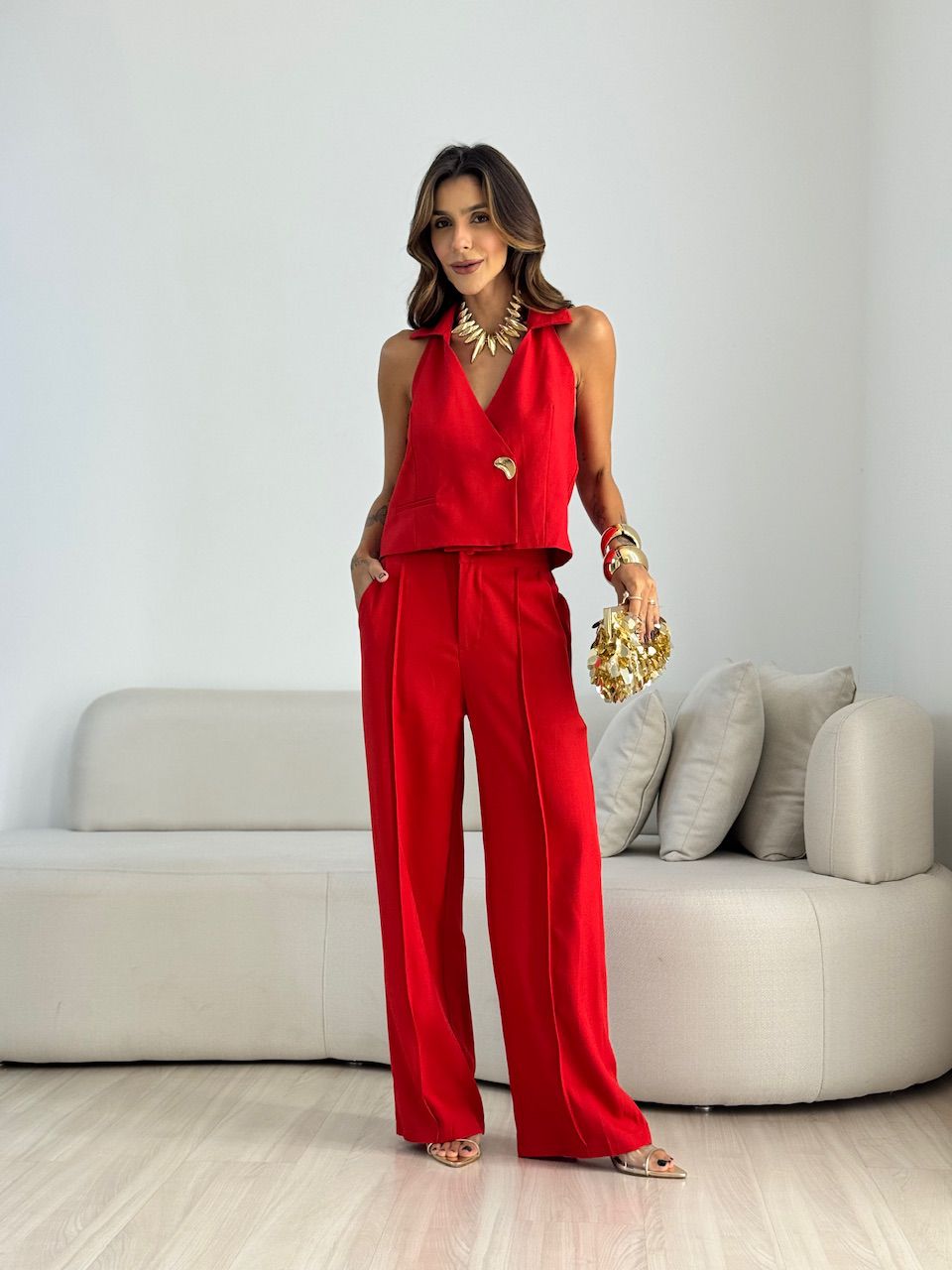 CONJUNTO CLÉO GOLA VERMELHO