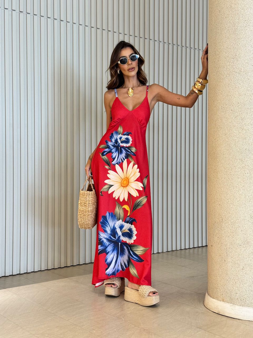 VESTIDO FRANCINE FLORAL VERMELHO - 0071990277 - CAROLLA FERRARO