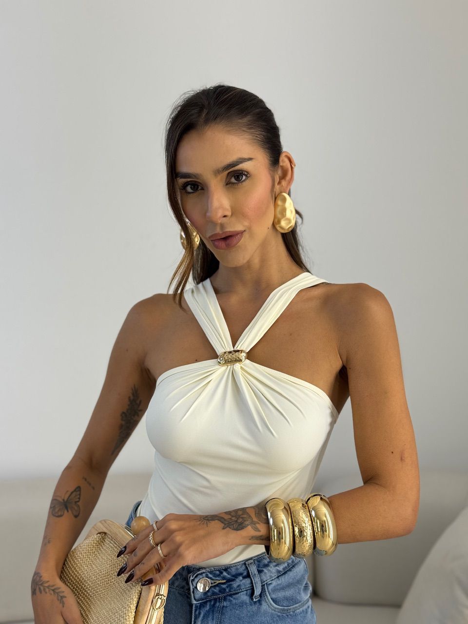 BLUSA SOFIA METAL MARFIM - 0073770056 - CAROLLA FERRARO