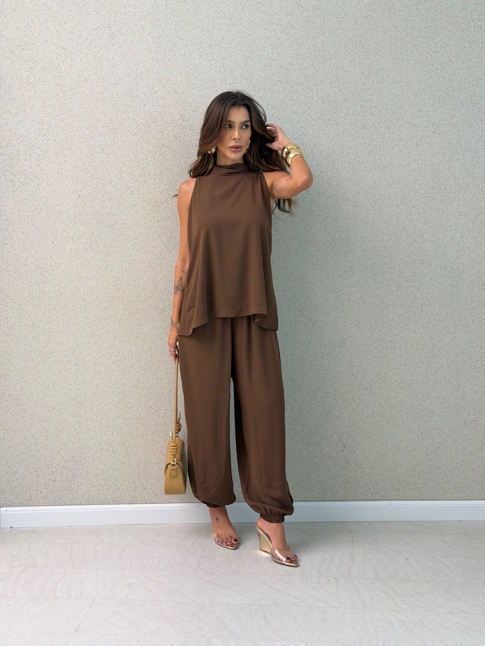 CONJUNTO ANTONIETA CALÇA MARROM