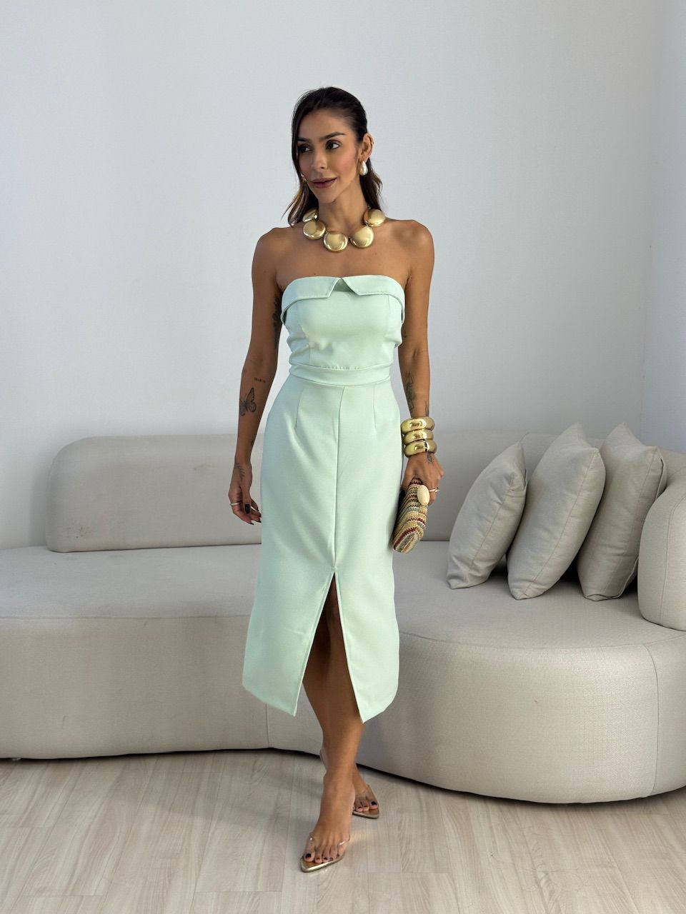 VESTIDO DÉBORA TOMARA QUE CAIA VERDE - 0073710230 - CAROLLA FERRARO