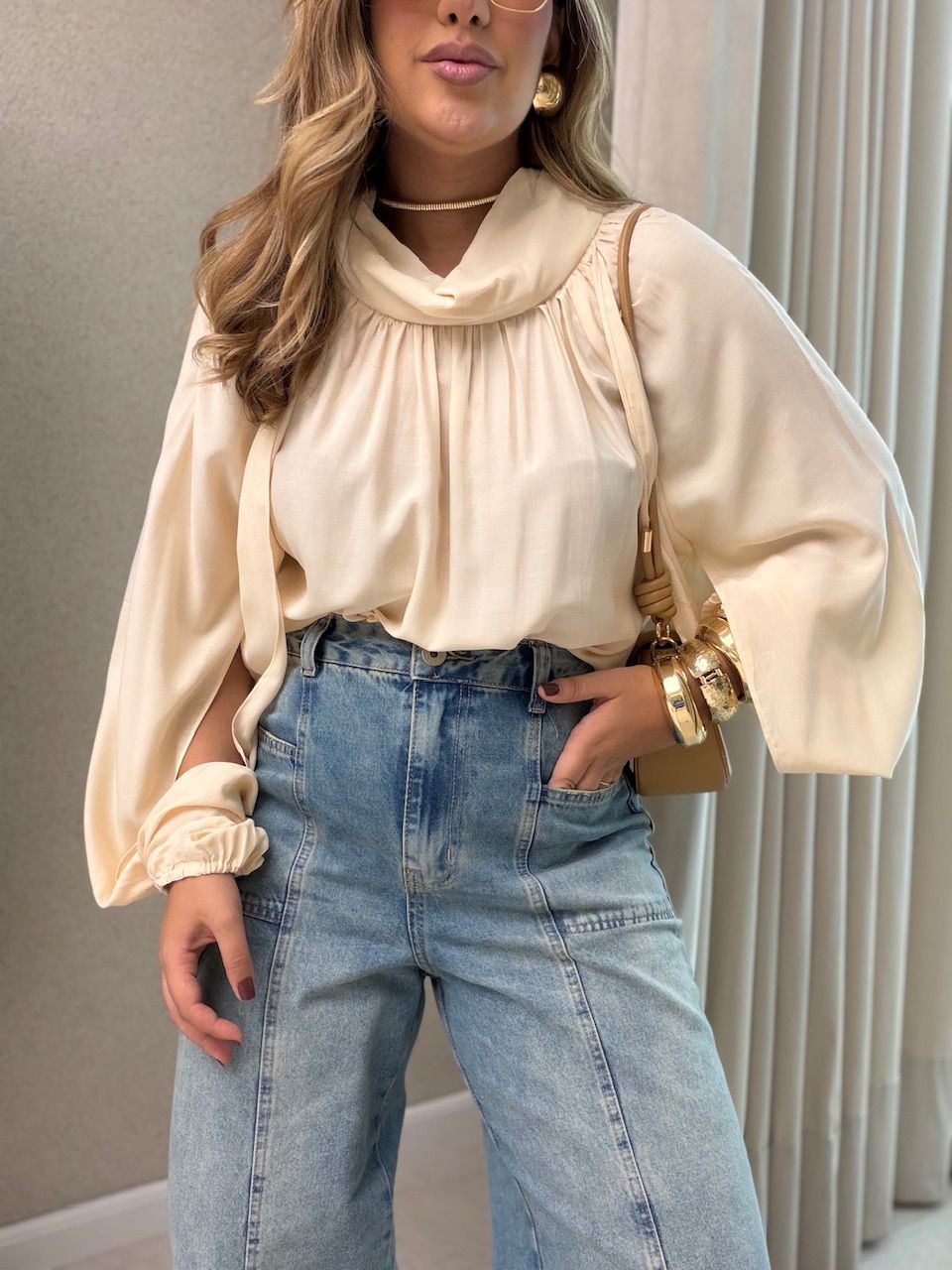 BLUSA PALOMA MANGA LONGA CREME - 0074740087 - CAROLLA FERRARO