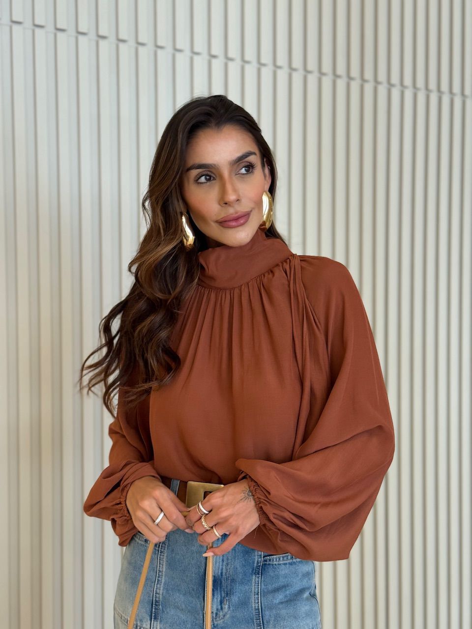 BLUSA PALOMA MANGA LONGA MARROM