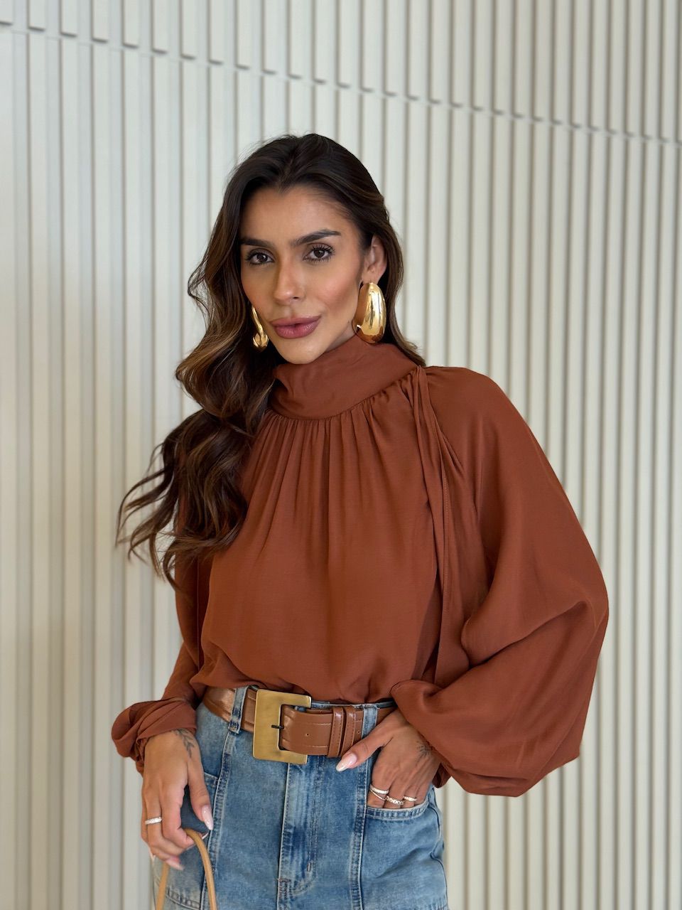 BLUSA PALOMA MANGA LONGA MARROM