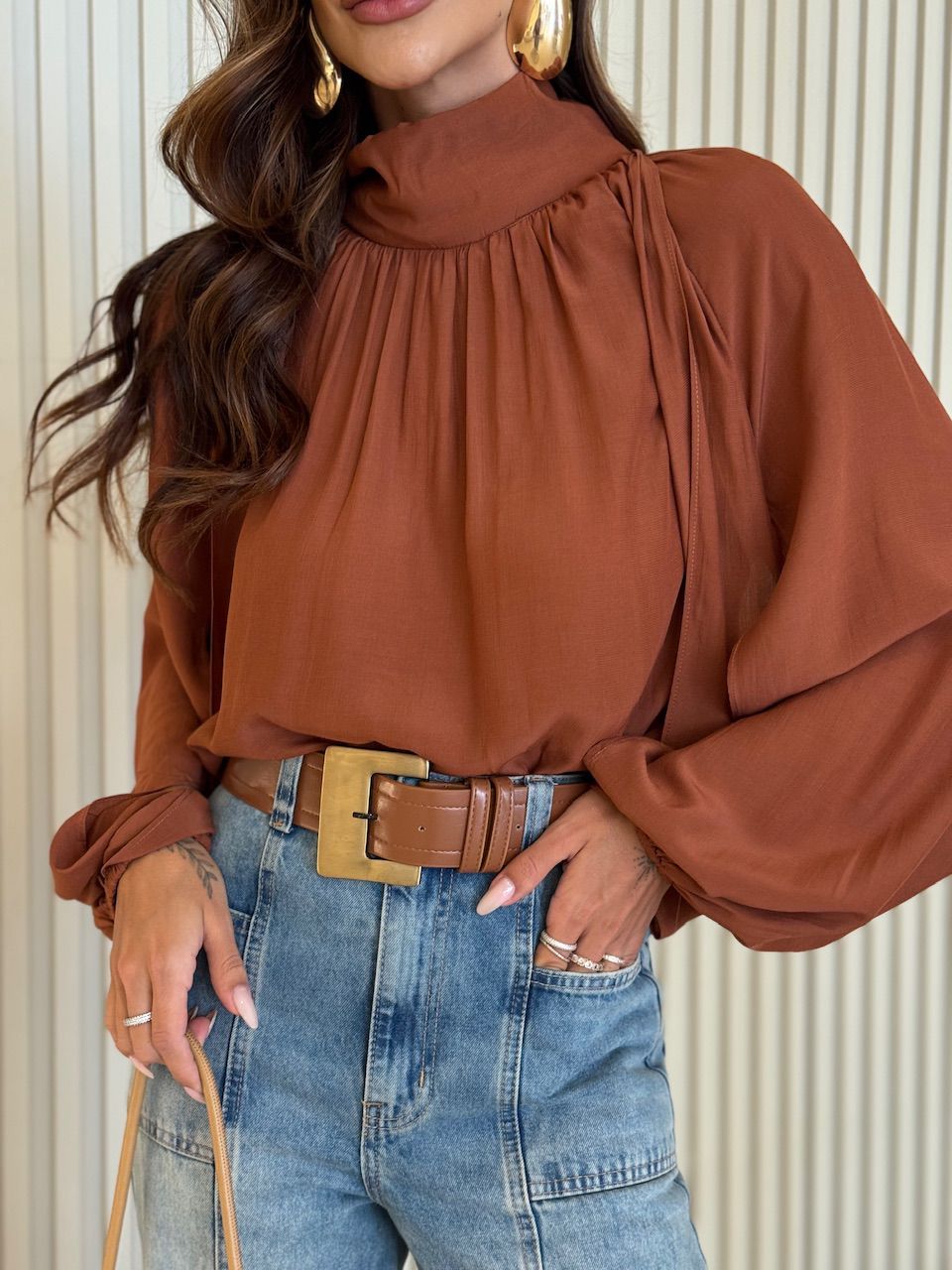 BLUSA PALOMA MANGA LONGA MARROM