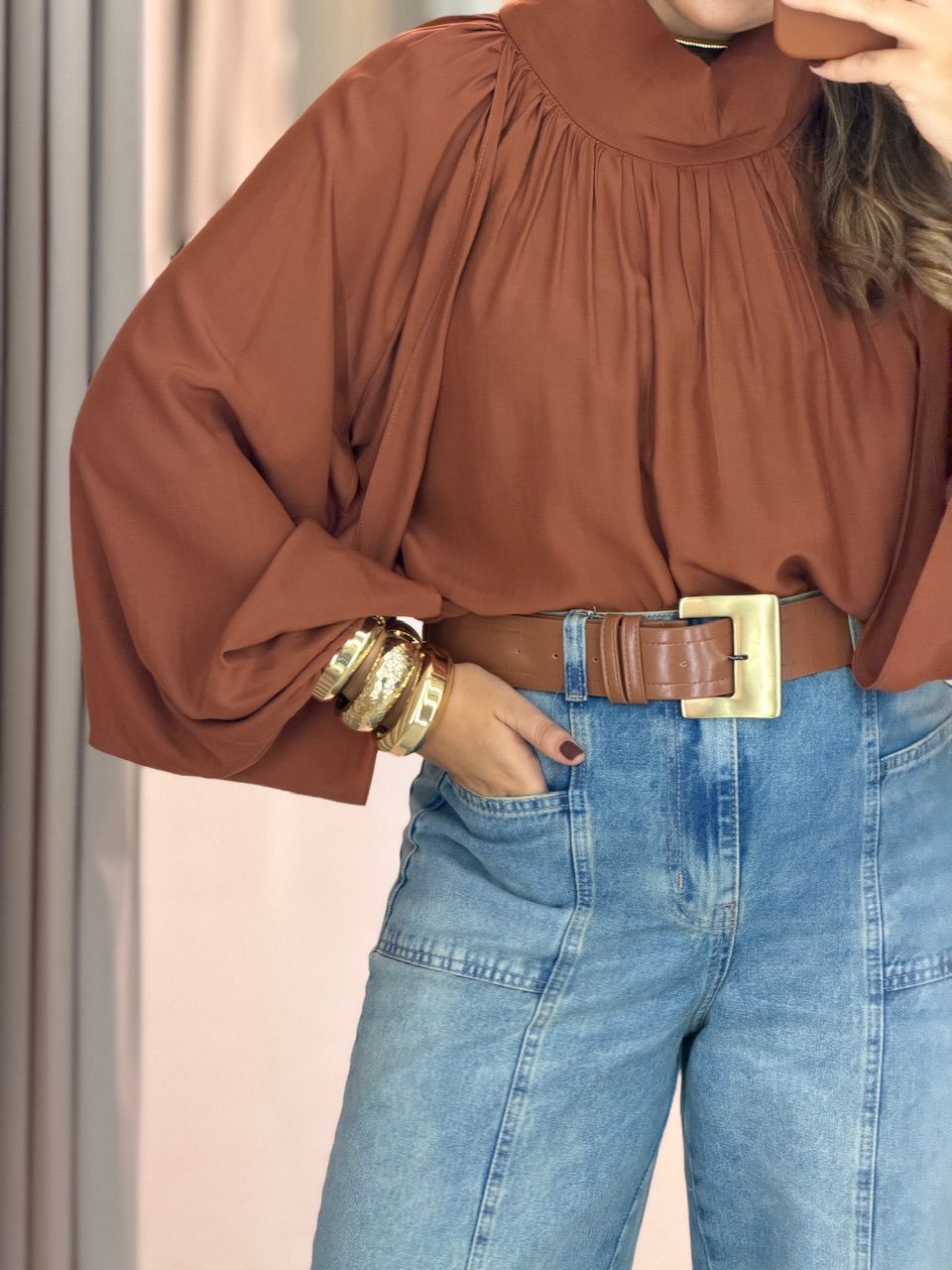 BLUSA PALOMA MANGA LONGA MARROM