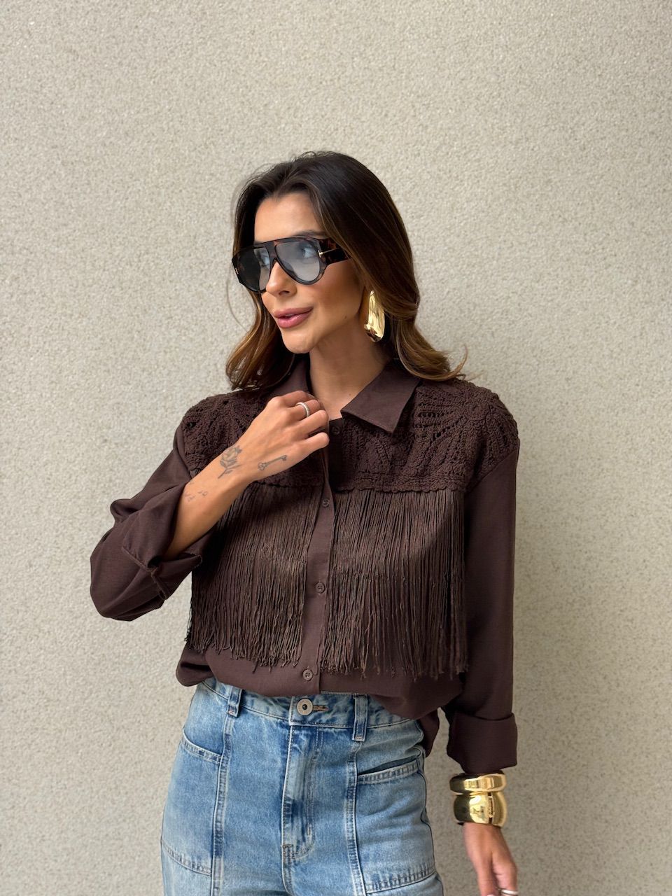 CAMISA PATRÍCIA FRANJAS CAFÉ