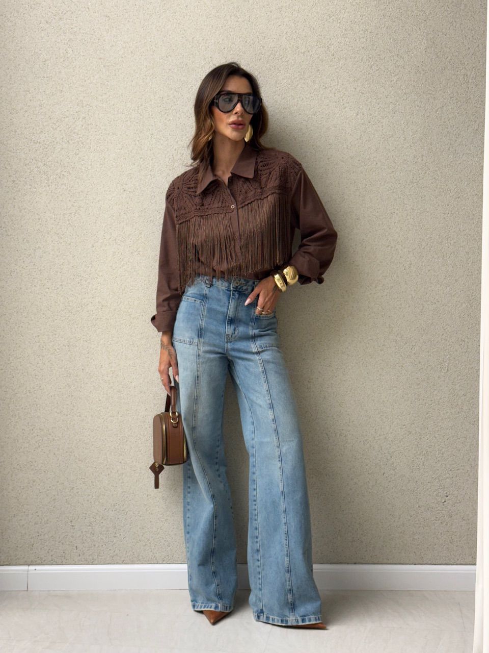 CAMISA PATRÍCIA FRANJAS MARROM