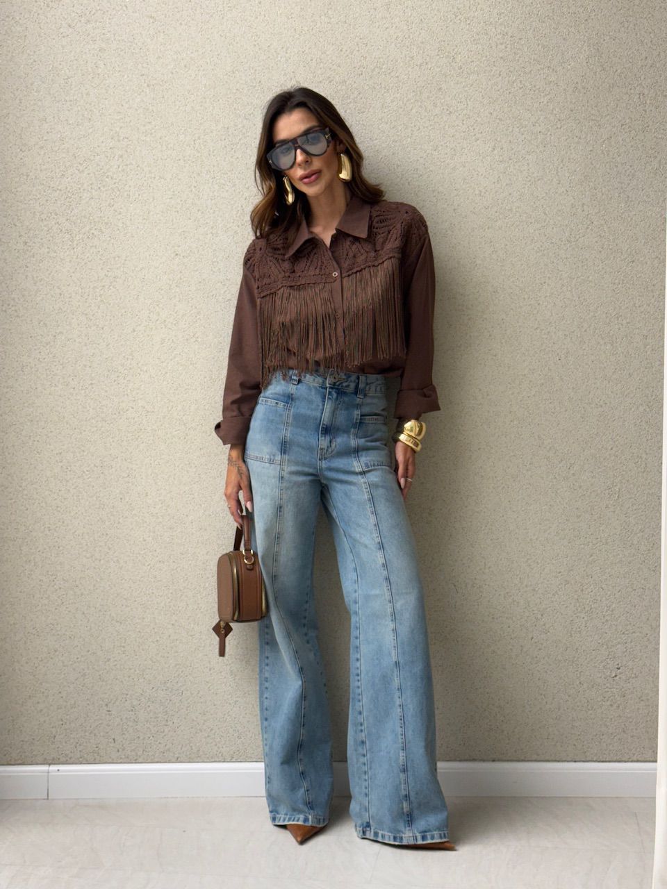 CAMISA PATRÍCIA FRANJAS MARROM