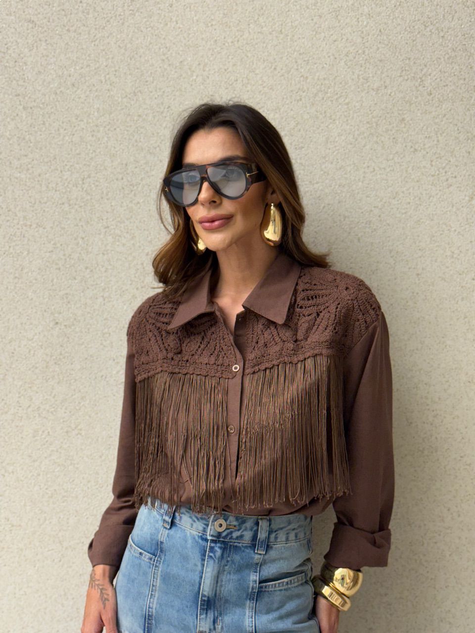 CAMISA PATRÍCIA FRANJAS MARROM