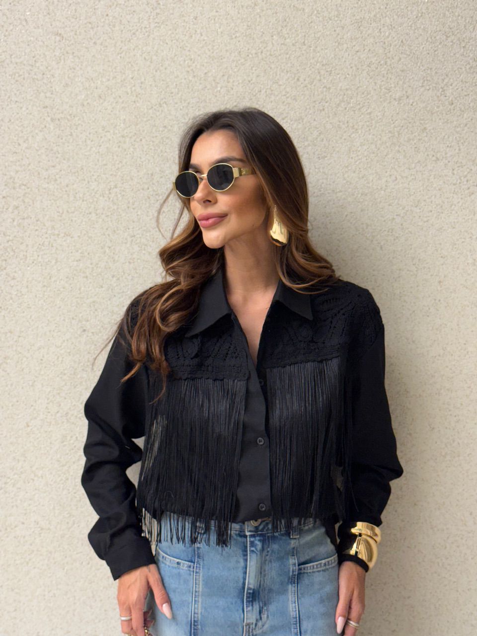 CAMISA PATRÍCIA FRANJAS PRETA