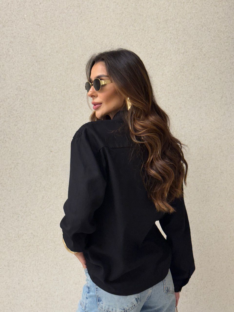 CAMISA PATRÍCIA FRANJAS PRETA