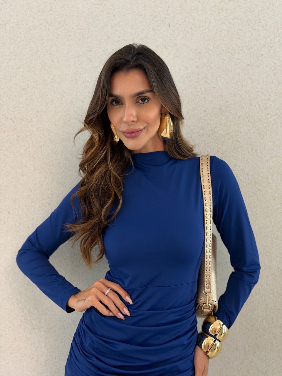 VESTIDO NATÁLIA LONGO DRAPEADO MARINHO