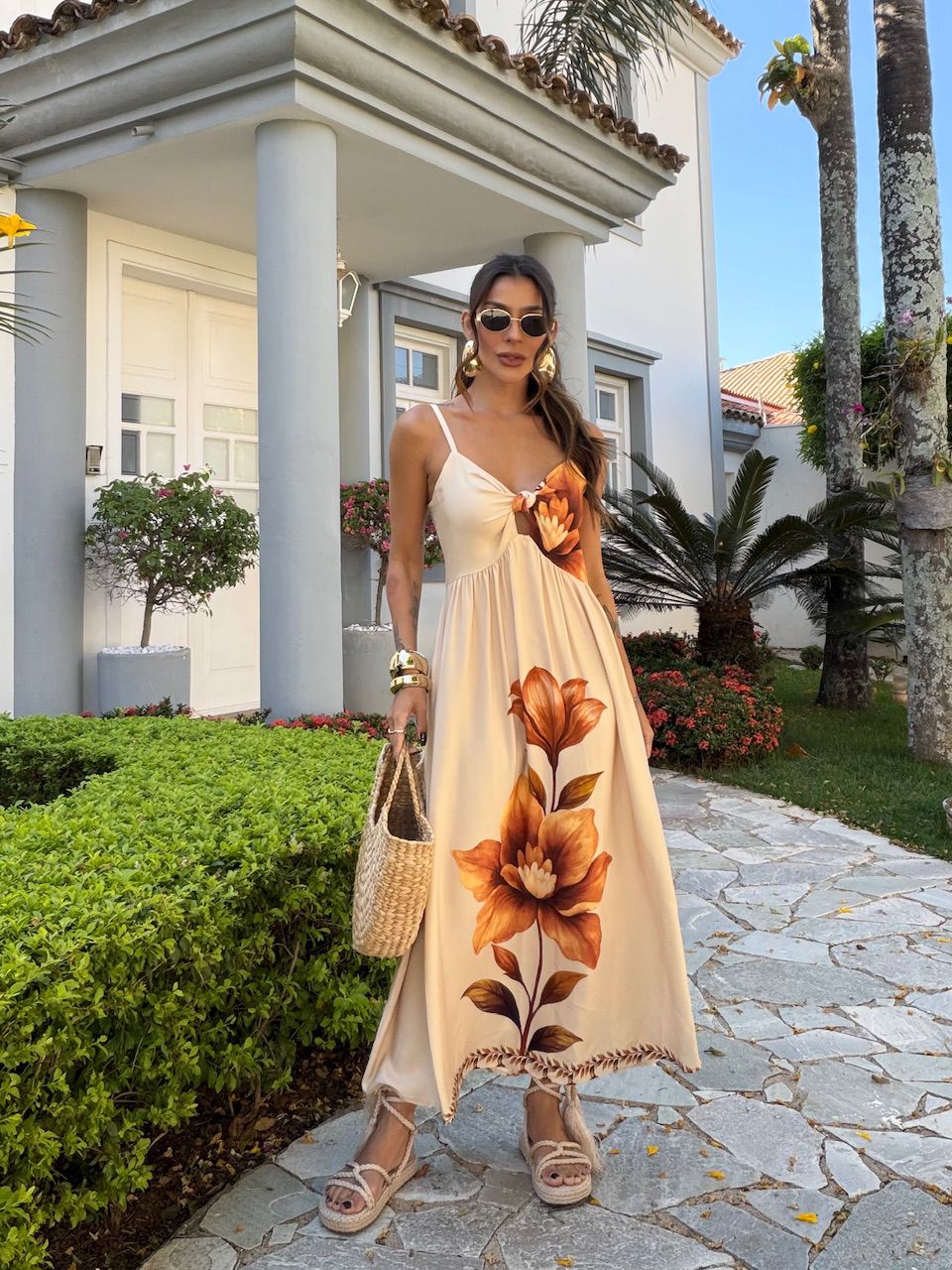 VESTIDO MATILDA ALCINHA ESTAMPADO AREIA - 00770701... - CAROLLA FERRARO