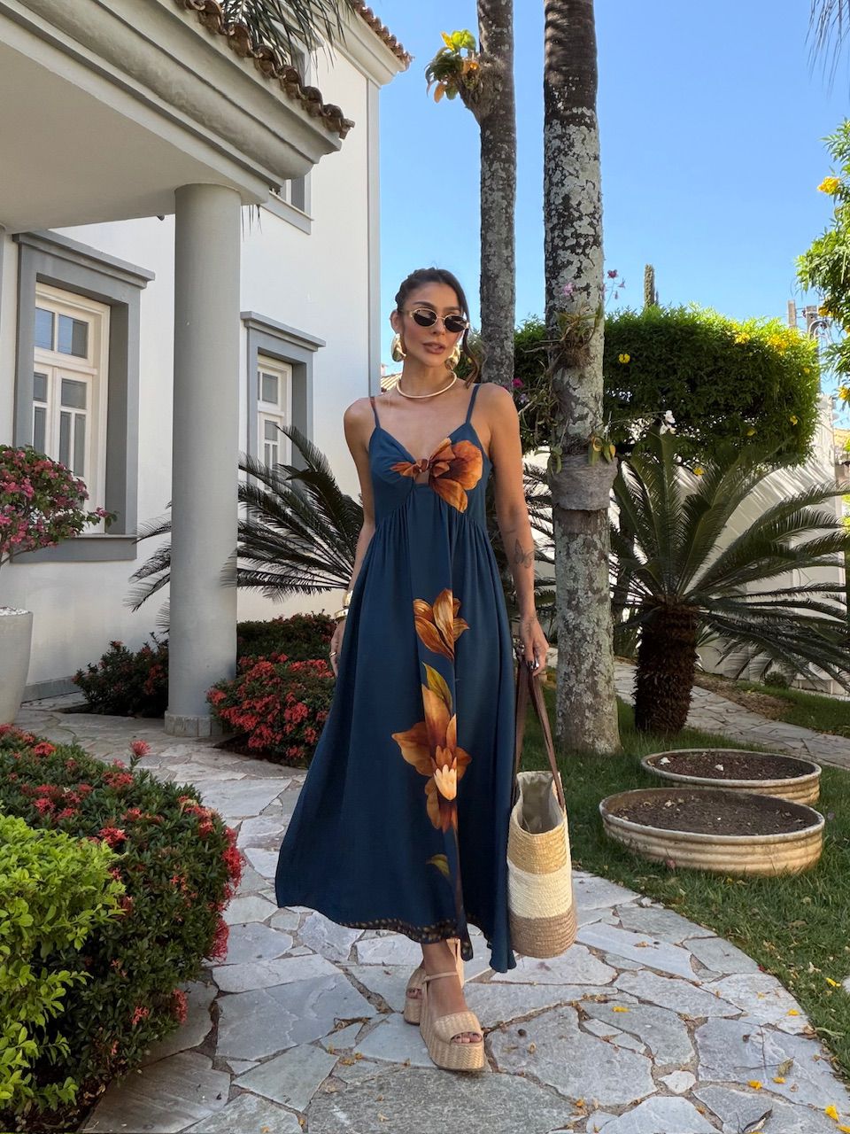 VESTIDO MATILDA ALCINHA ESTAMPADO MARINHO