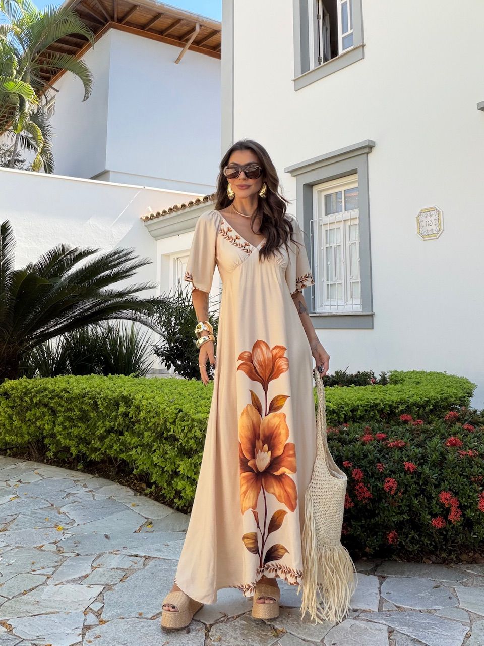 VESTIDO AUGUSTA ESTAMPADO AREIA