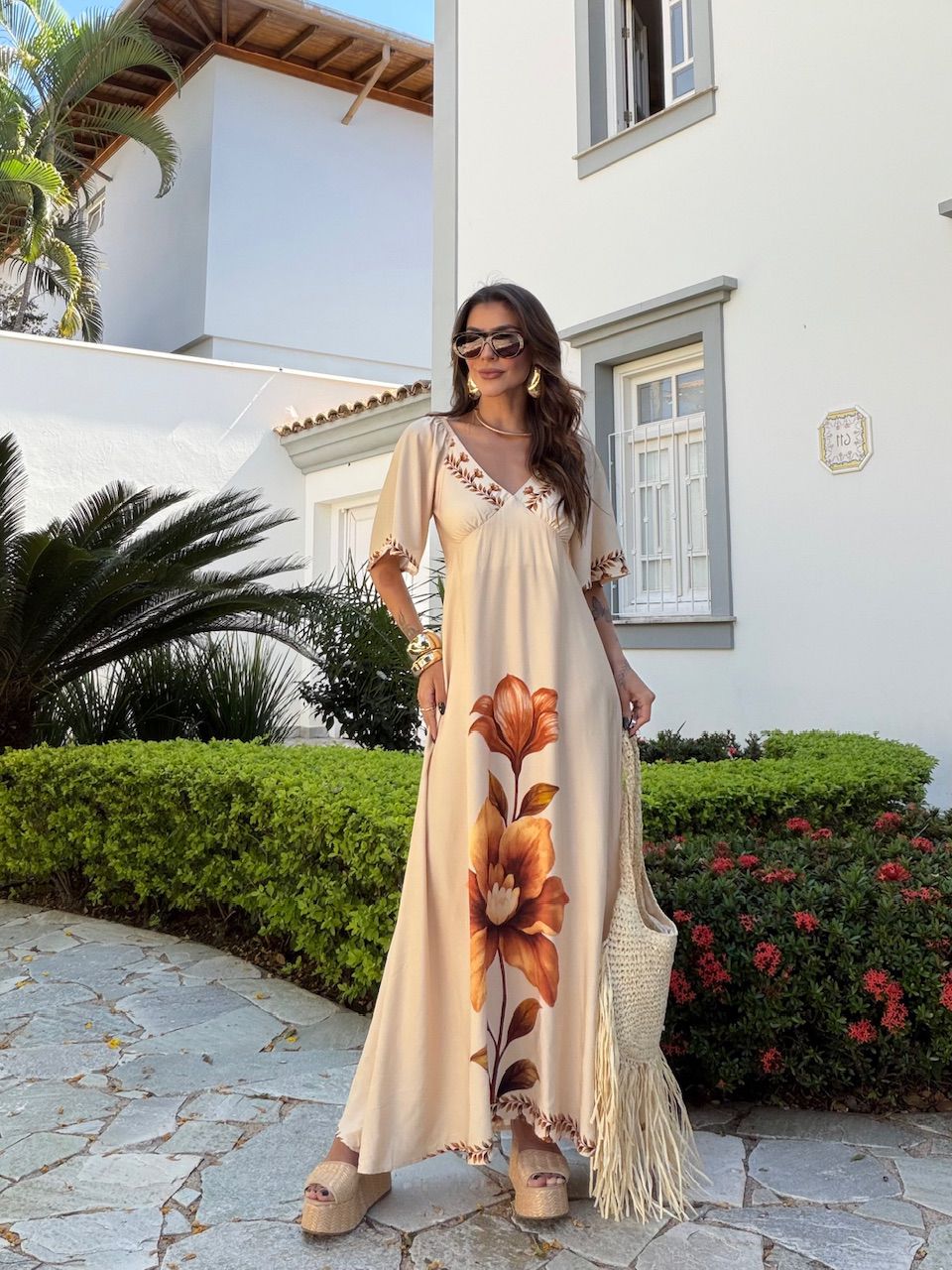 VESTIDO AUGUSTA ESTAMPADO AREIA