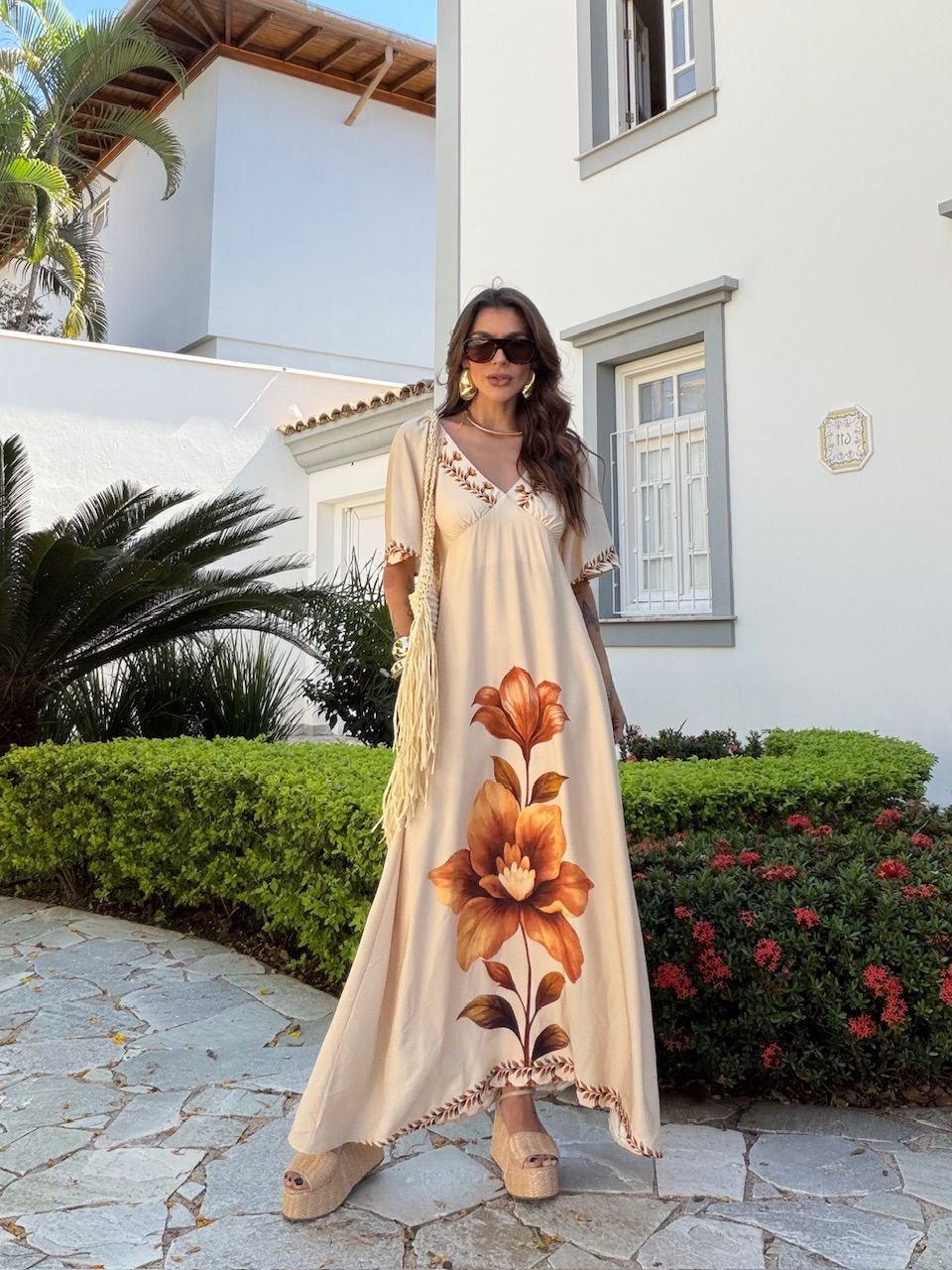 VESTIDO AUGUSTA ESTAMPADO AREIA