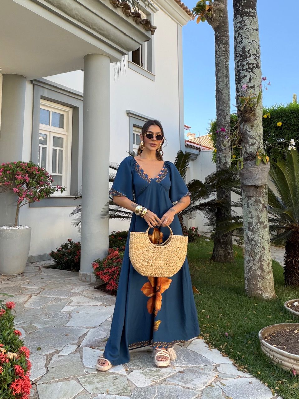VESTIDO AUGUSTA ESTAMPADO MARINHO - 0077080055 - CAROLLA FERRARO