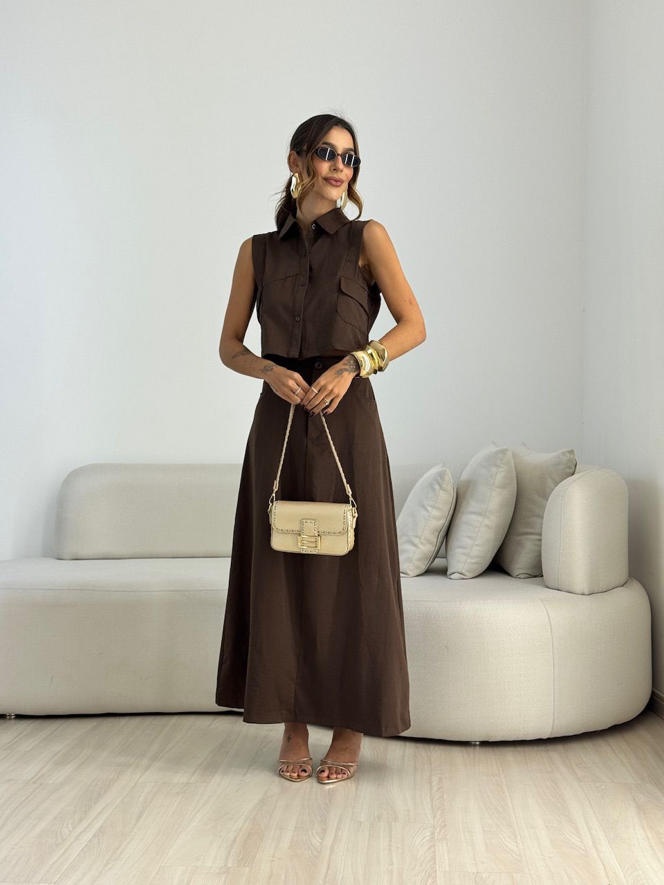 CONJUNTO FABIANA SAIA LONGA MARROM - 0072070054 - CAROLLA FERRARO
