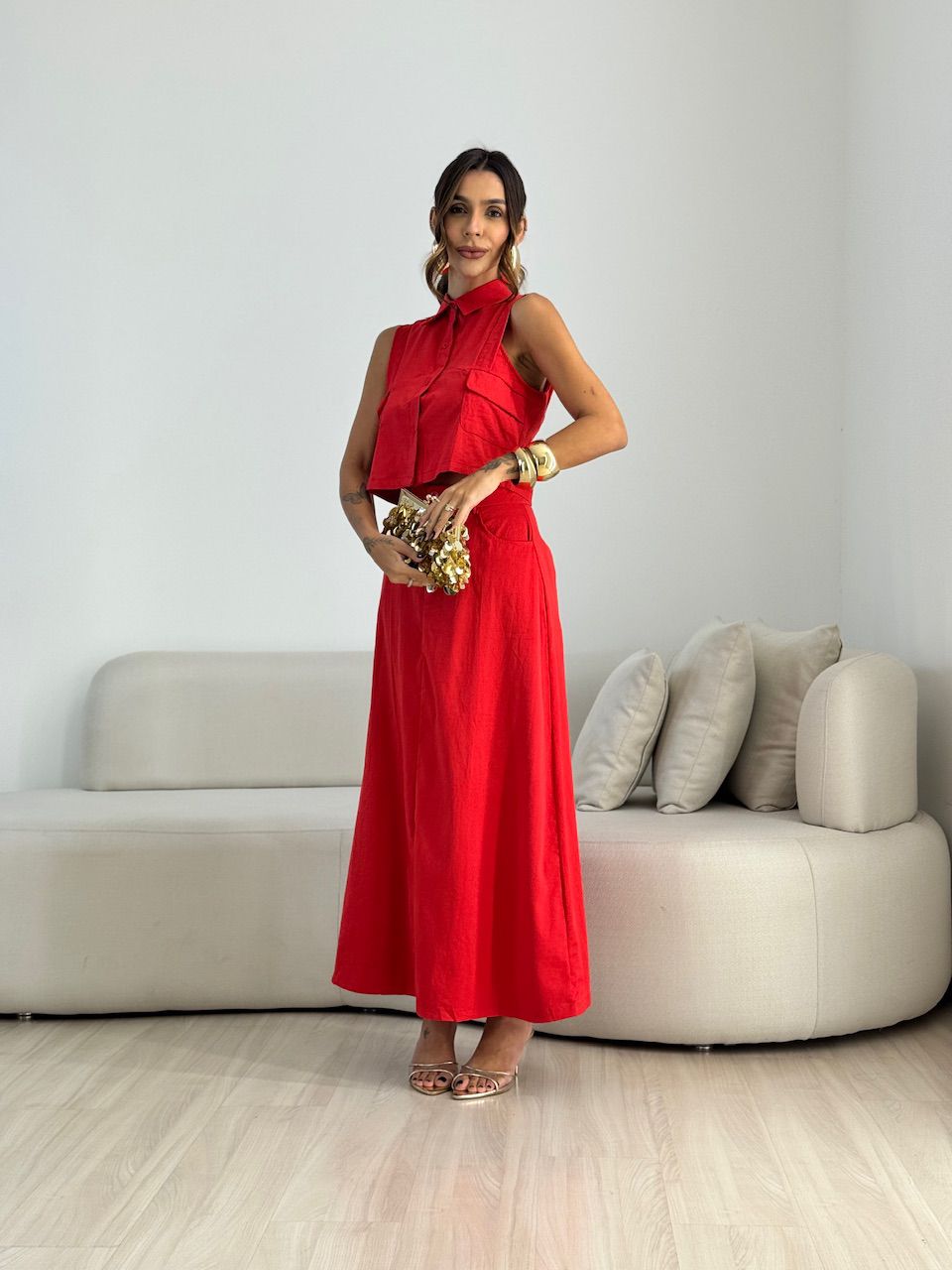 CONJUNTO FABIANA SAIA LONGA VERMELHO - 0072070006 - CAROLLA FERRARO