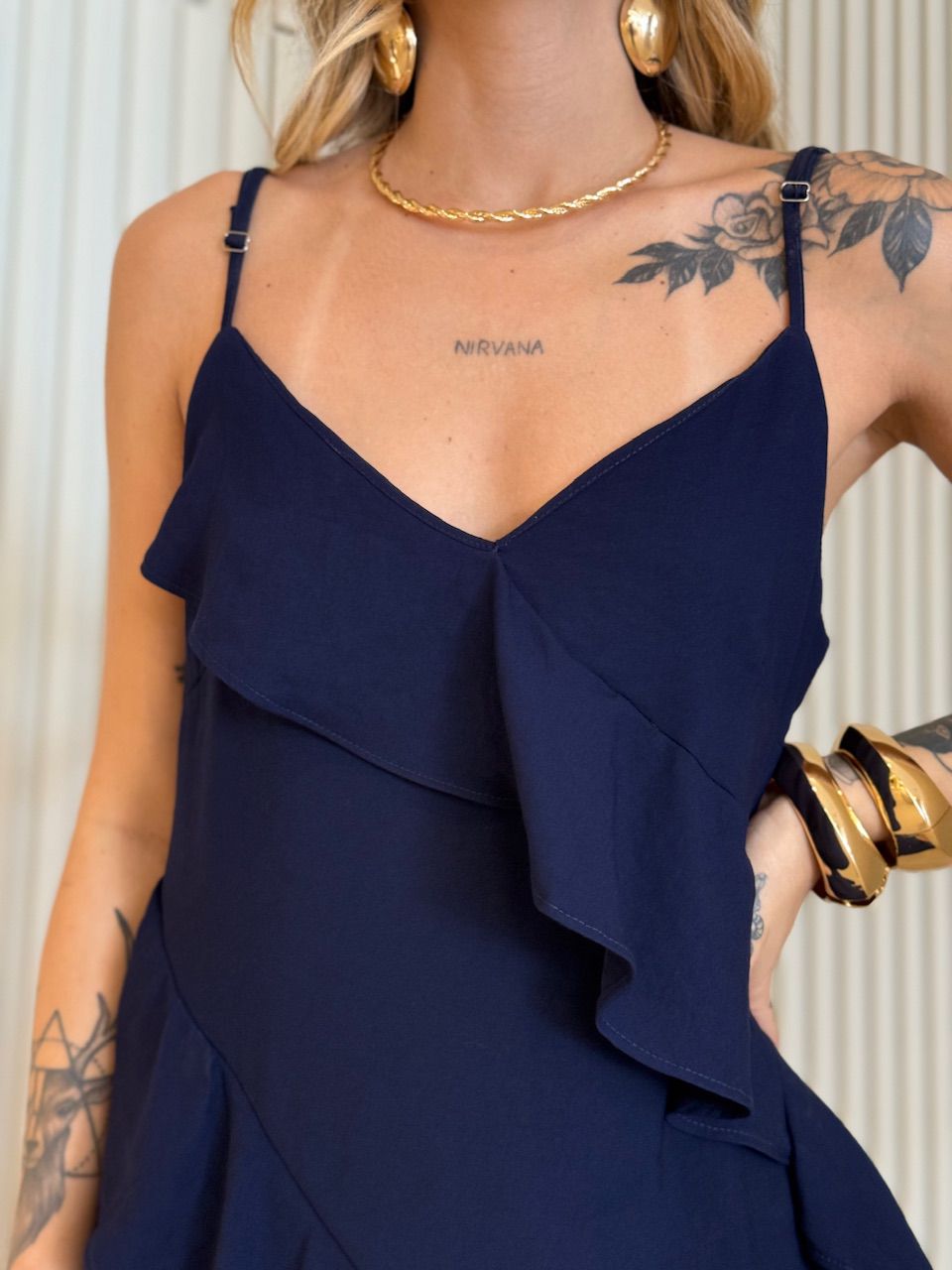 VESTIDO ALANIS BABADO MARINHO