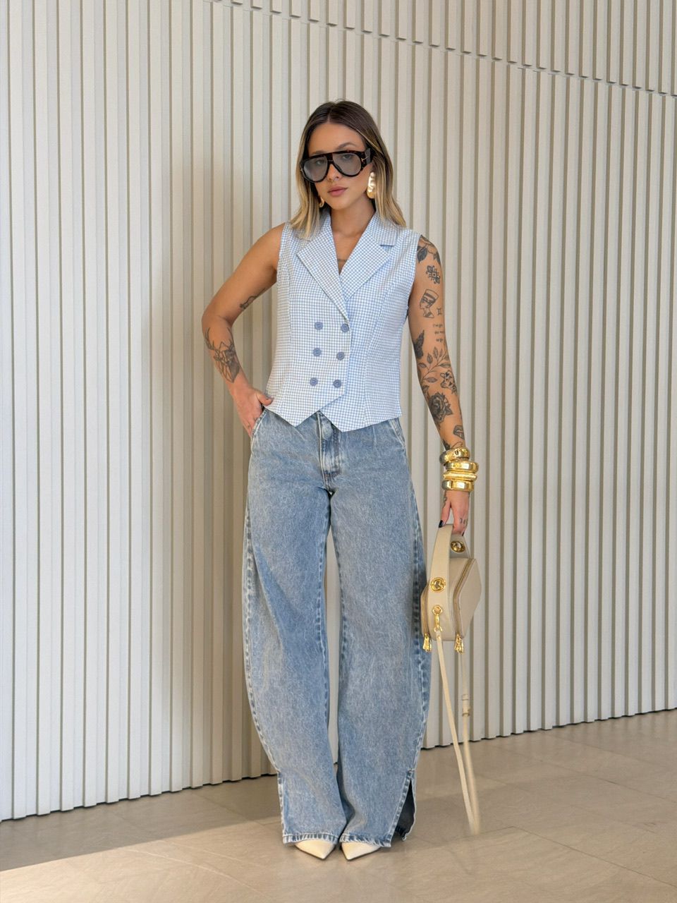 COLETE ANA MARIA XADREZ AZUL CLARO