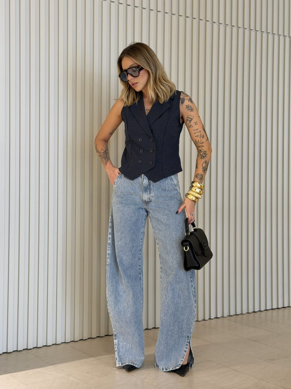 COLETE ANA MARIA XADREZ AZUL ESCURO