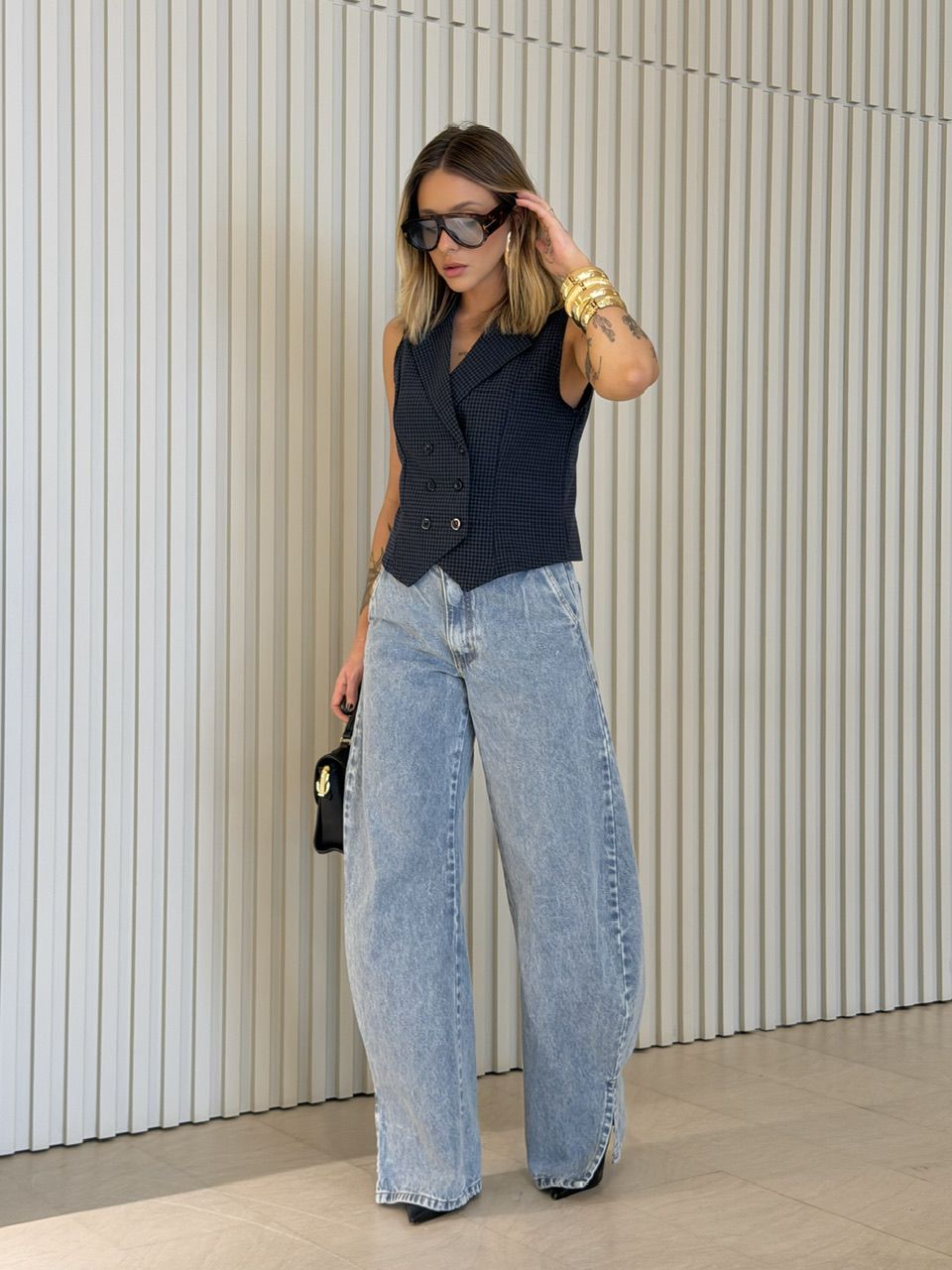 COLETE ANA MARIA XADREZ AZUL ESCURO