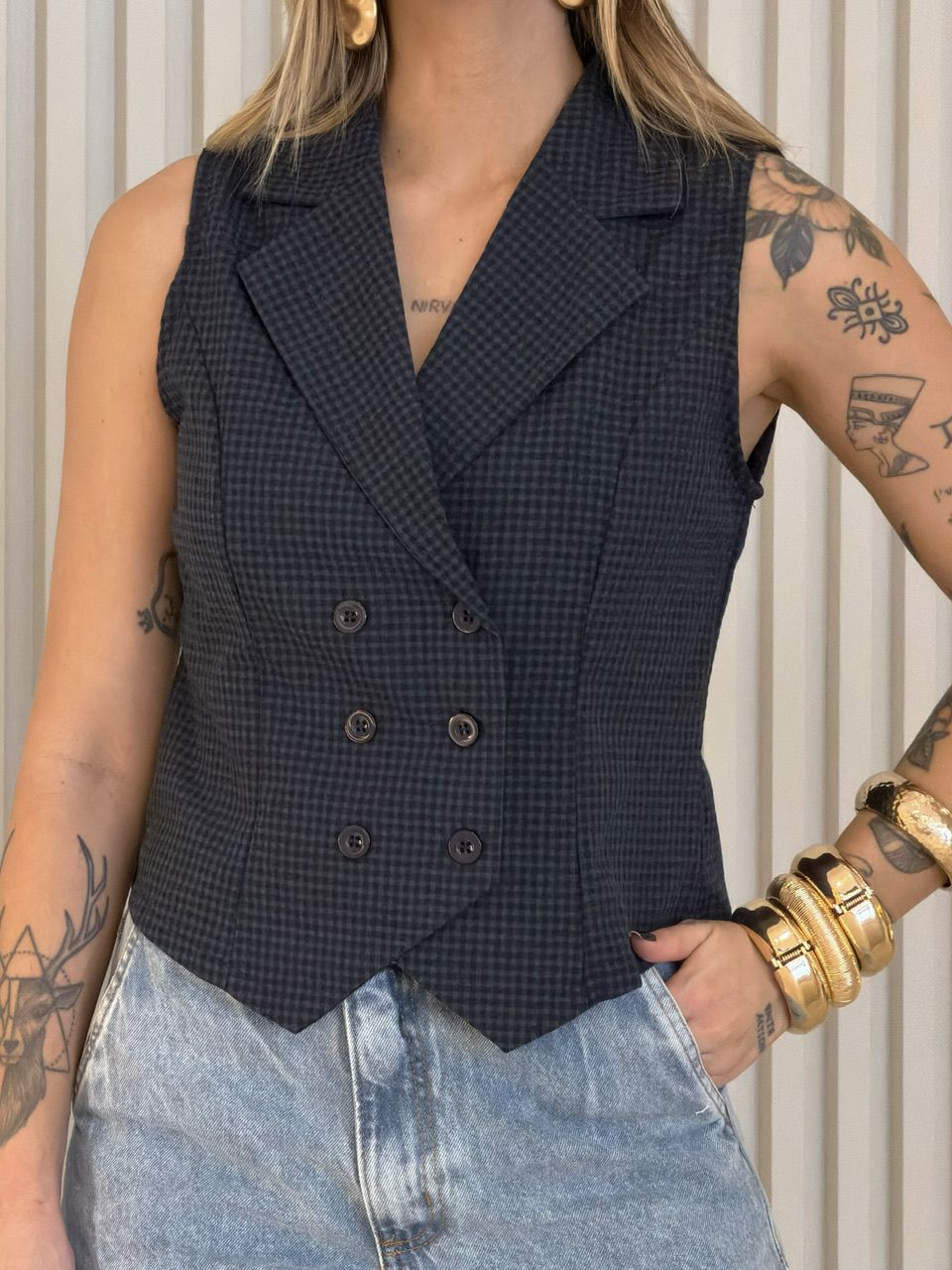 COLETE ANA MARIA XADREZ AZUL ESCURO