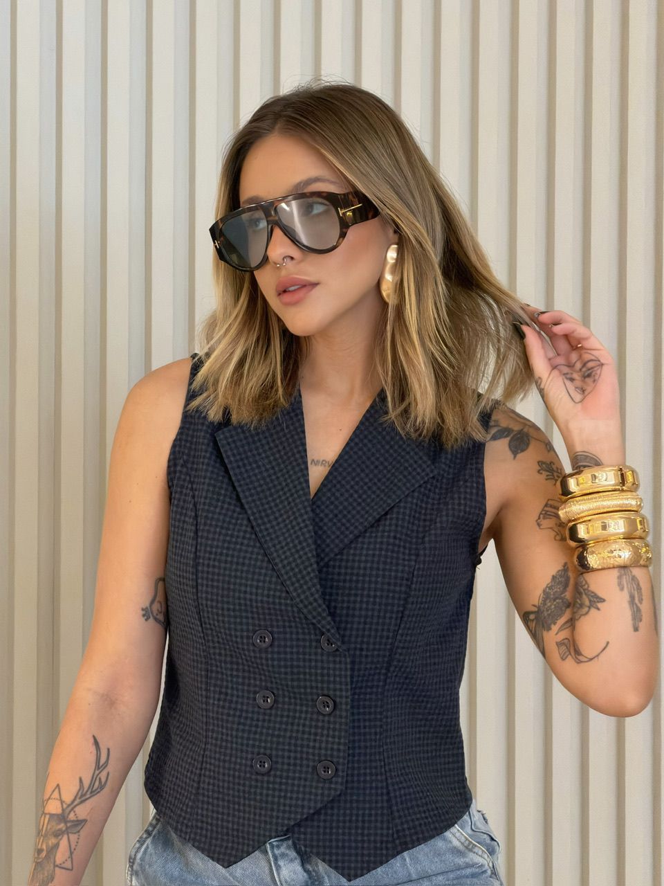 COLETE ANA MARIA XADREZ AZUL ESCURO