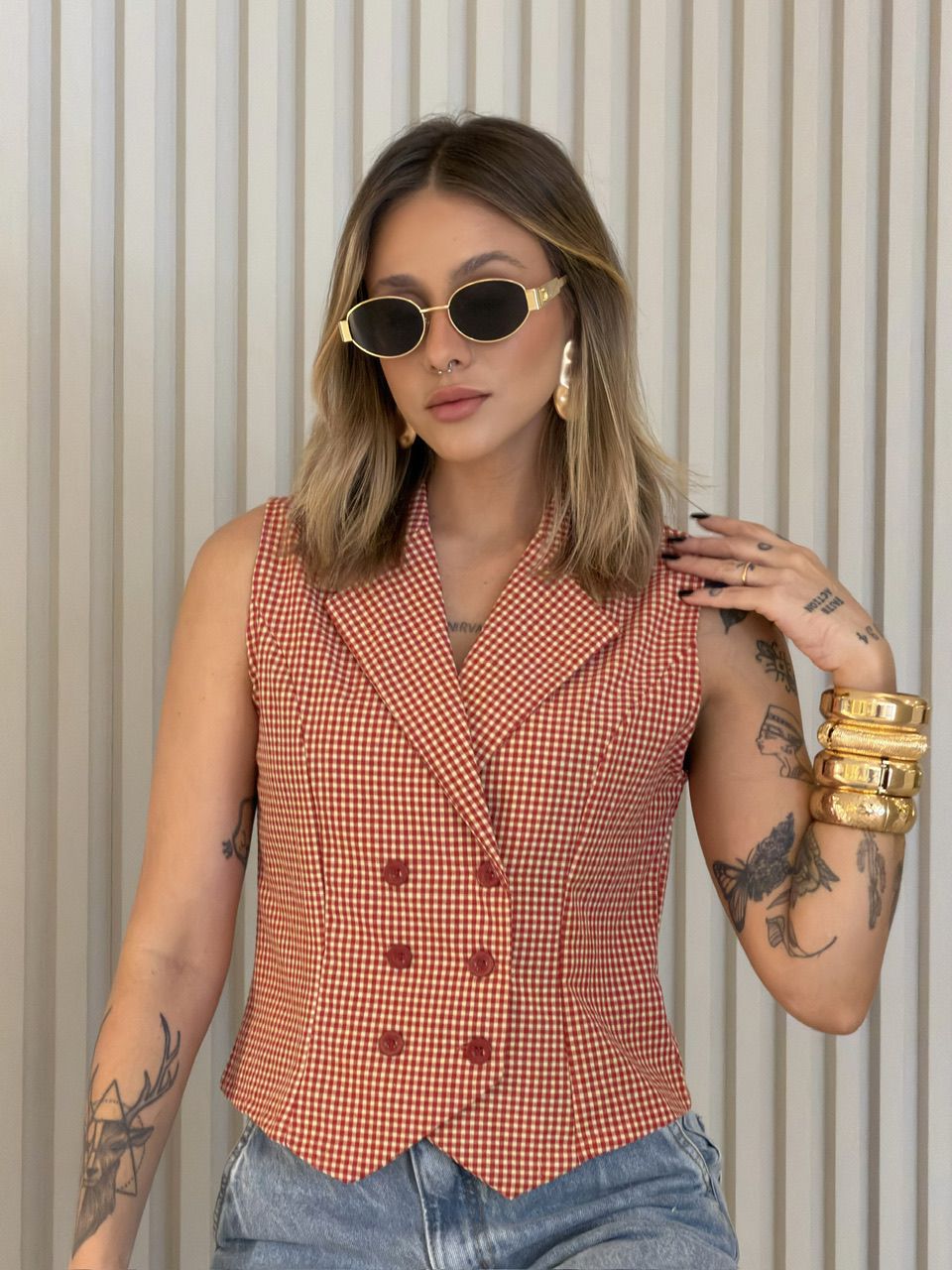 COLETE ANA MARIA XADREZ VERMELHO