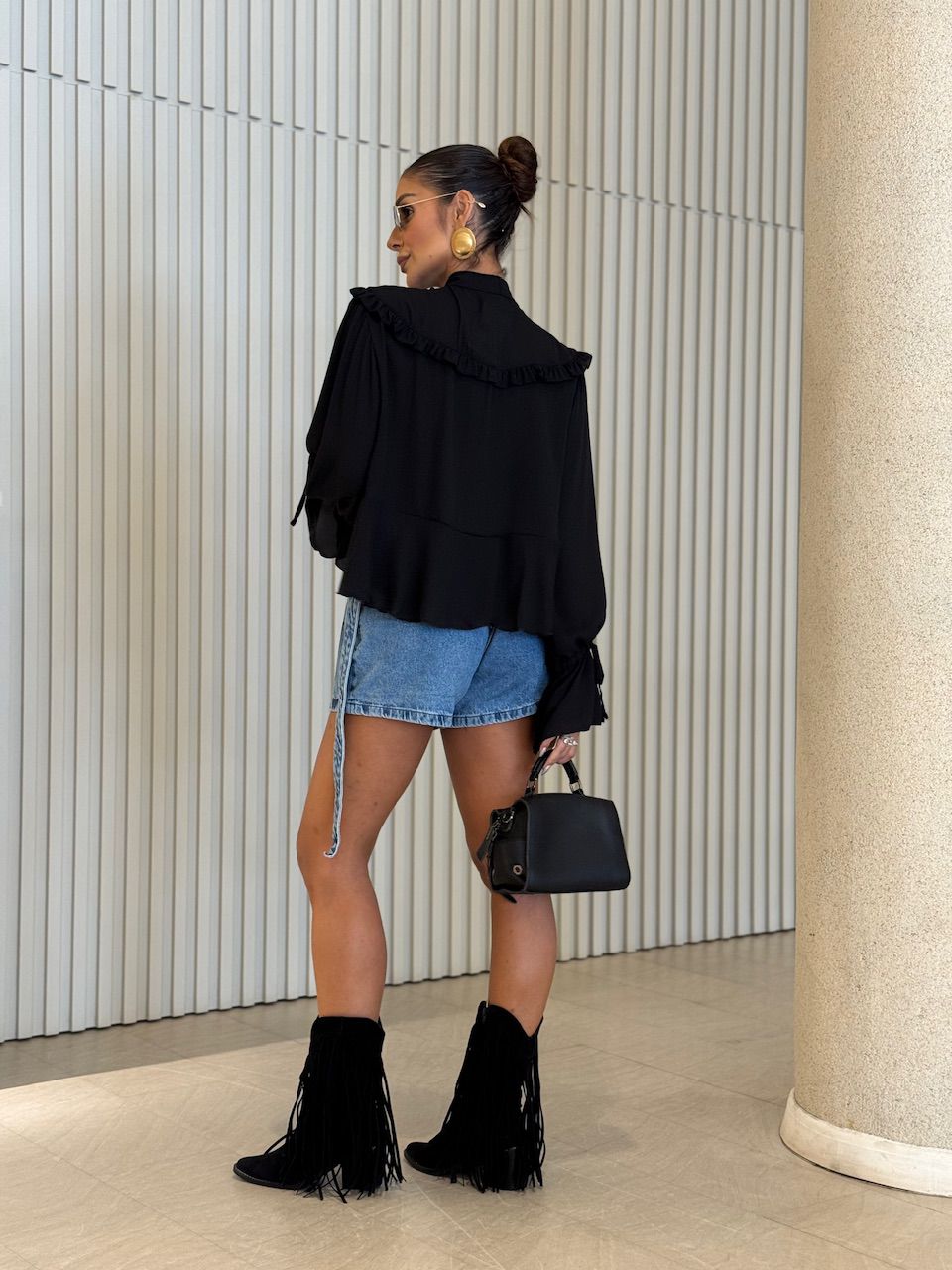 BATA CELINA AMARRAÇÃO PRETA