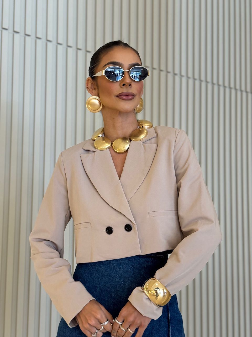 BLAZER ANGELINA CROPPED AREIA - 0075960110 - CAROLLA FERRARO