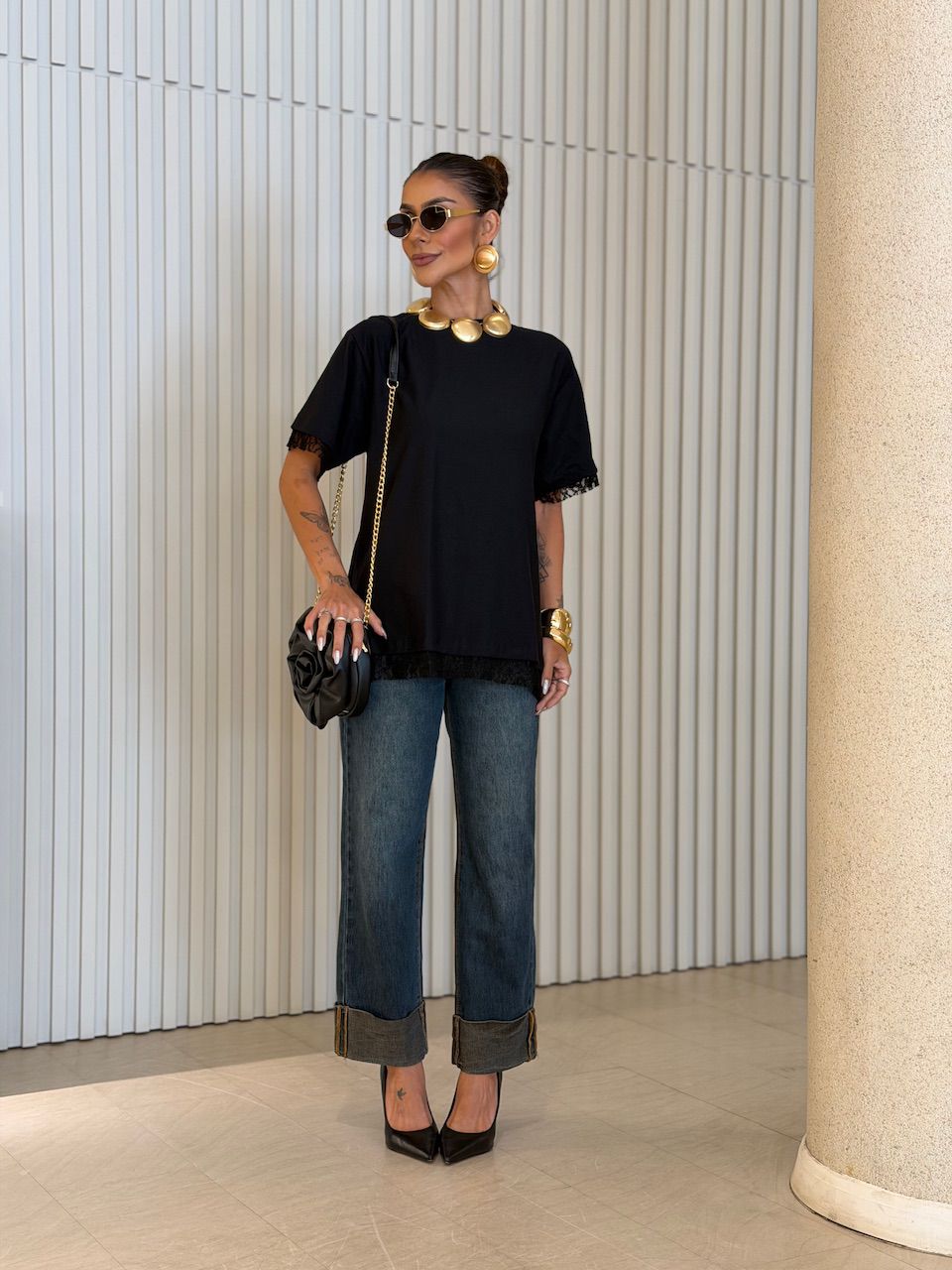 CAMISETA EDNA RENDA Preta