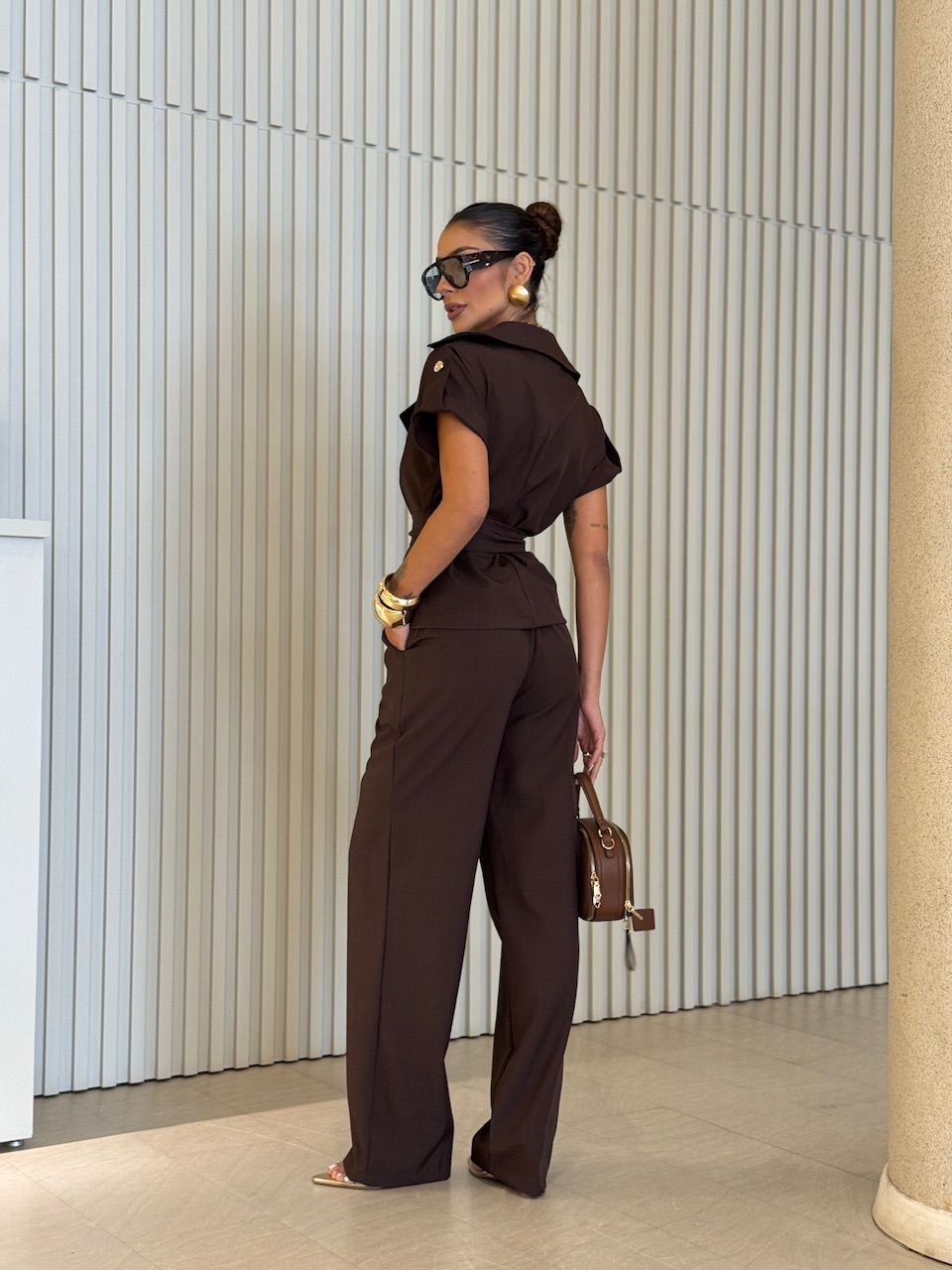 CONJUNTO DEISE BLUSA CALÇA MARROM