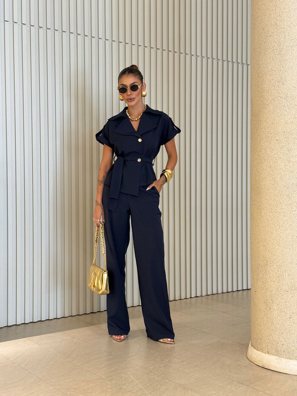 CONJUNTO DEISE BLUSA CALÇA MARINHO - 0075930055 - CAROLLA FERRARO