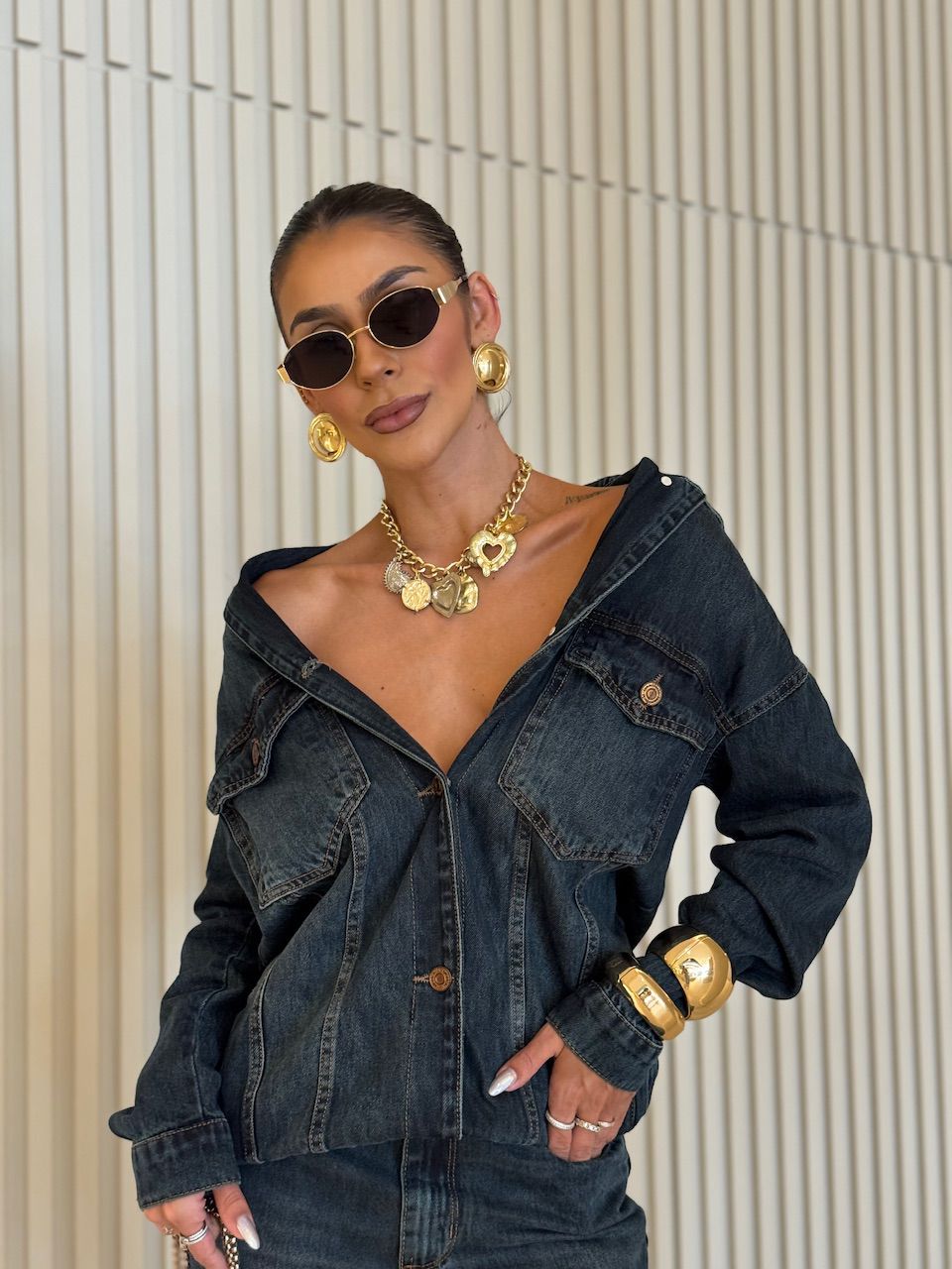 JAQUETA EMILIA BOLSOS JEANS ESCURO